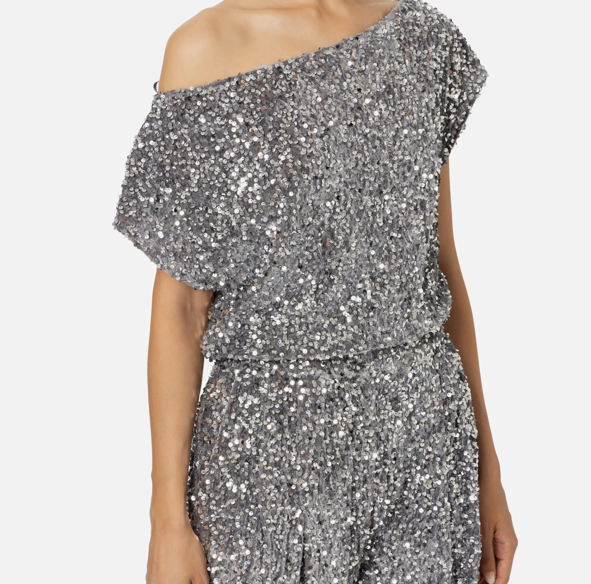 Elisabetta Franchi Jumpsuits|Sequin-embroidered chenille jumpsuit Steel