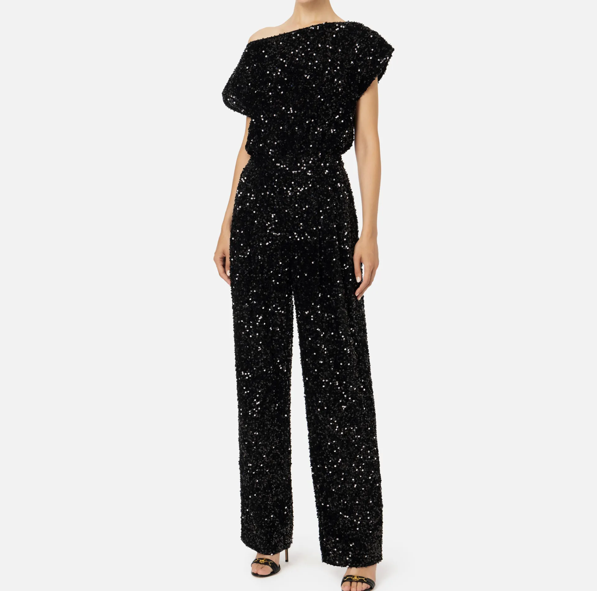 Elisabetta Franchi Jumpsuits|Sequin-embroidered chenille jumpsuit Black
