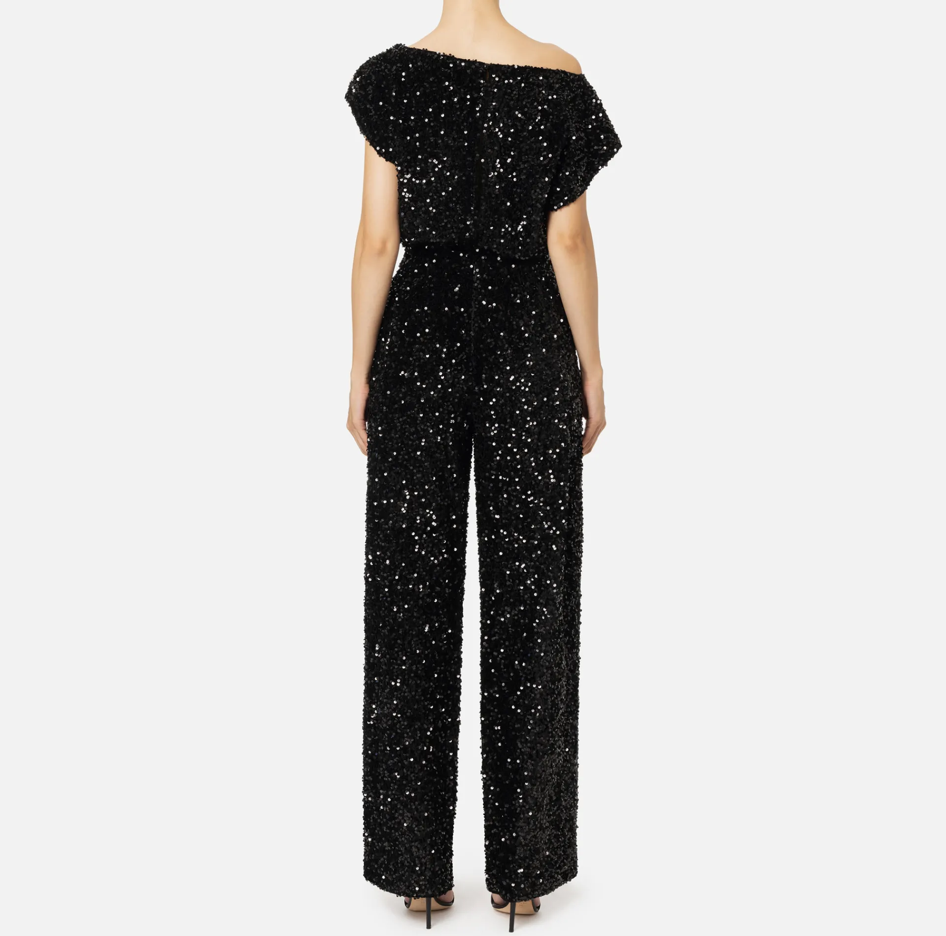 Elisabetta Franchi Jumpsuits|Sequin-embroidered chenille jumpsuit Black