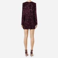 Elisabetta Franchi Red Carpet Dresses|Mini Dresses|Sequin-embroidered chenille boxy mini-dress RougeNoir