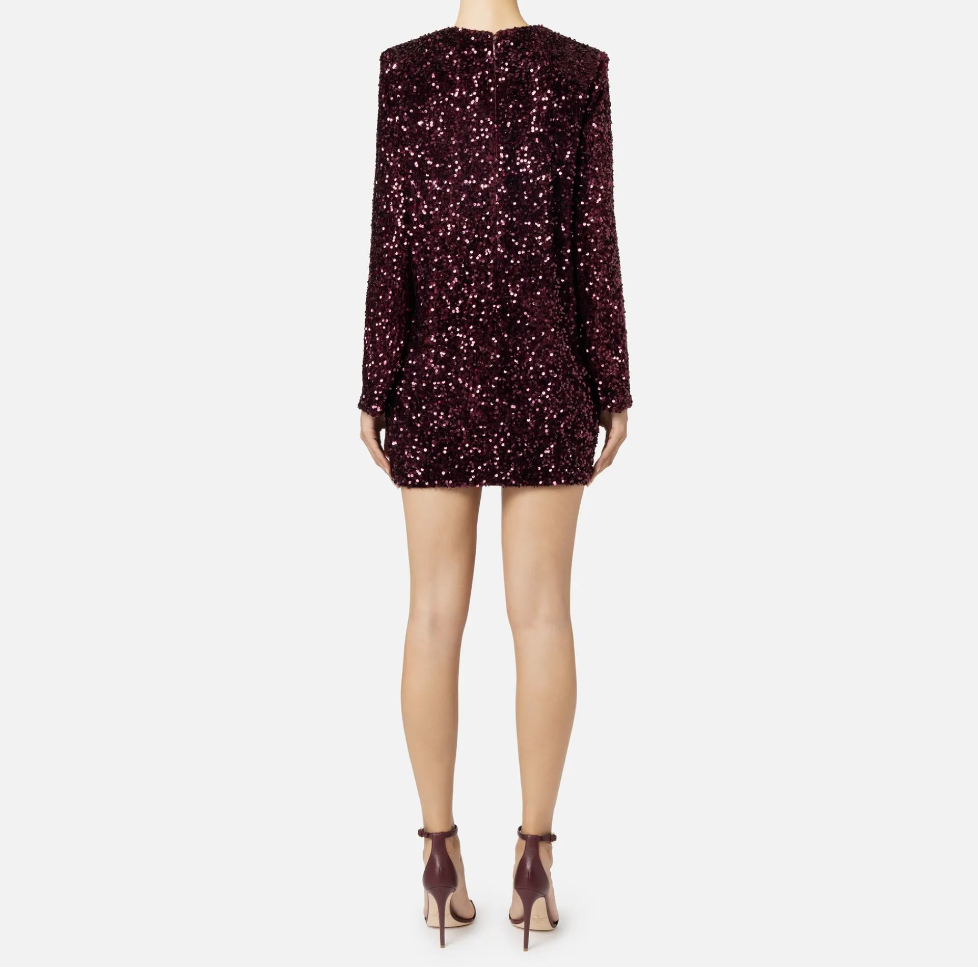 Elisabetta Franchi Red Carpet Dresses|Mini Dresses|Sequin-embroidered chenille boxy mini-dress RougeNoir