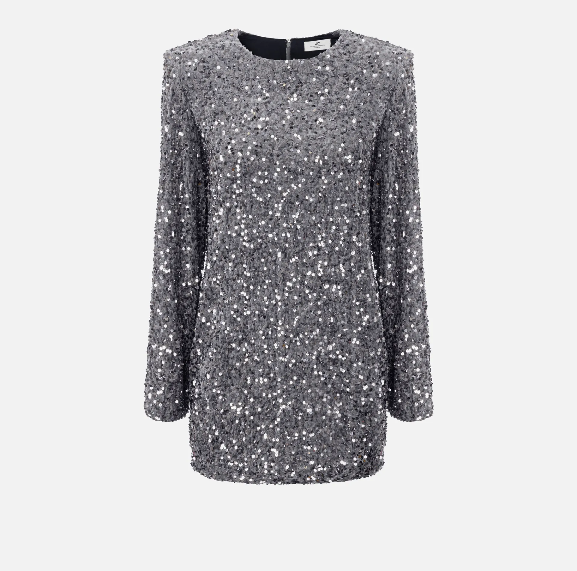 Elisabetta Franchi Red Carpet Dresses|Mini Dresses|Sequin-embroidered chenille boxy mini-dress Steel