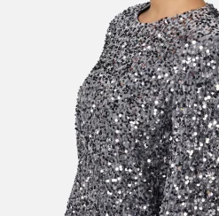 Elisabetta Franchi Red Carpet Dresses|Mini Dresses|Sequin-embroidered chenille boxy mini-dress Steel