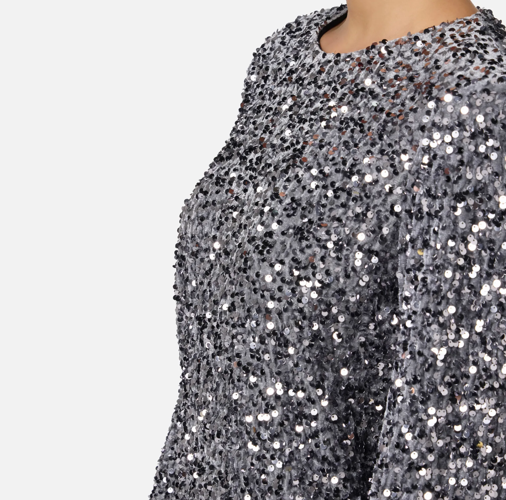 Elisabetta Franchi Red Carpet Dresses|Mini Dresses|Sequin-embroidered chenille boxy mini-dress Steel
