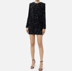 Elisabetta Franchi Red Carpet Dresses|Mini Dresses|Sequin-embroidered chenille boxy mini-dress Black