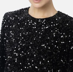 Elisabetta Franchi Red Carpet Dresses|Mini Dresses|Sequin-embroidered chenille boxy mini-dress Black