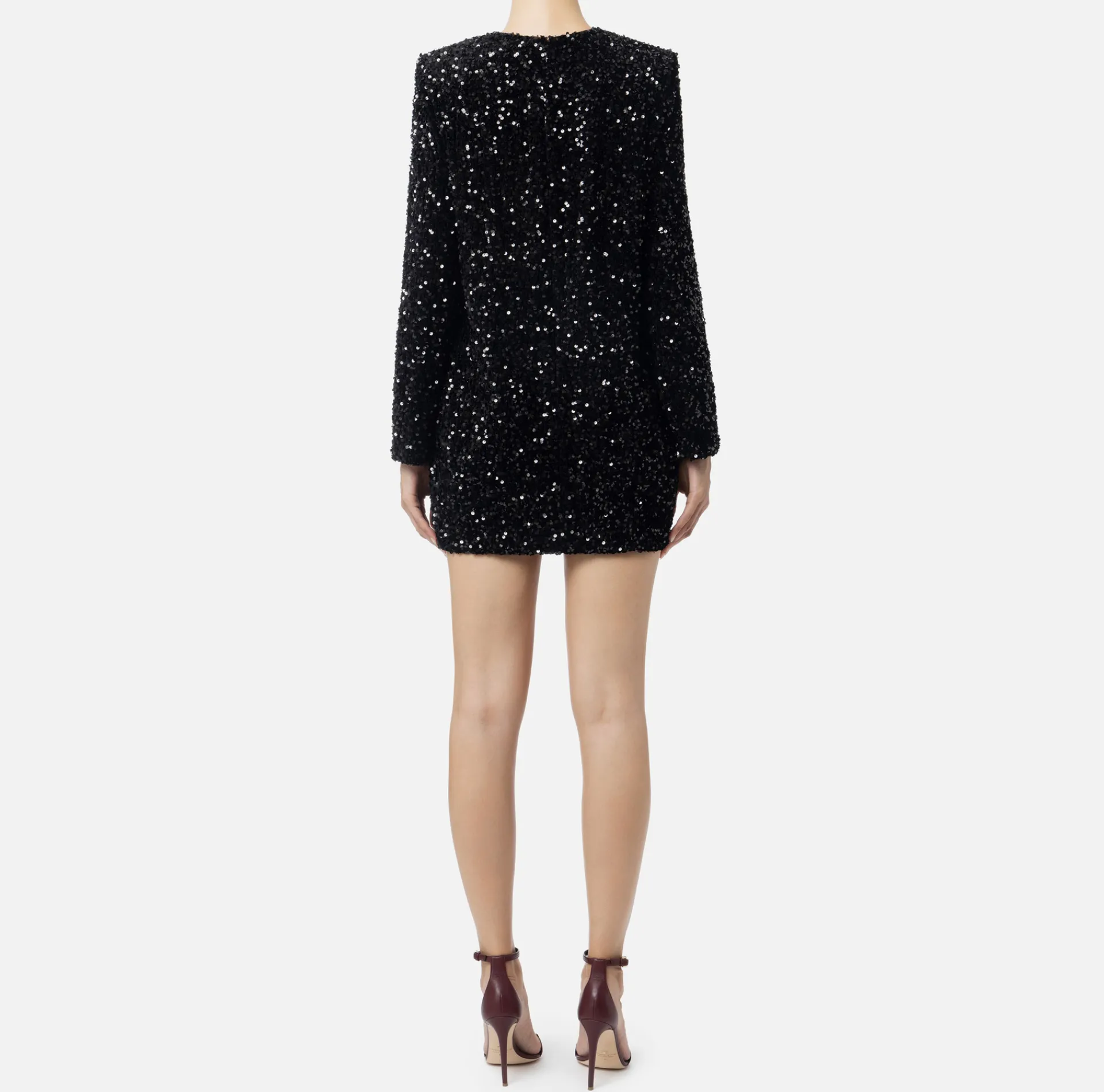 Elisabetta Franchi Red Carpet Dresses|Mini Dresses|Sequin-embroidered chenille boxy mini-dress Black