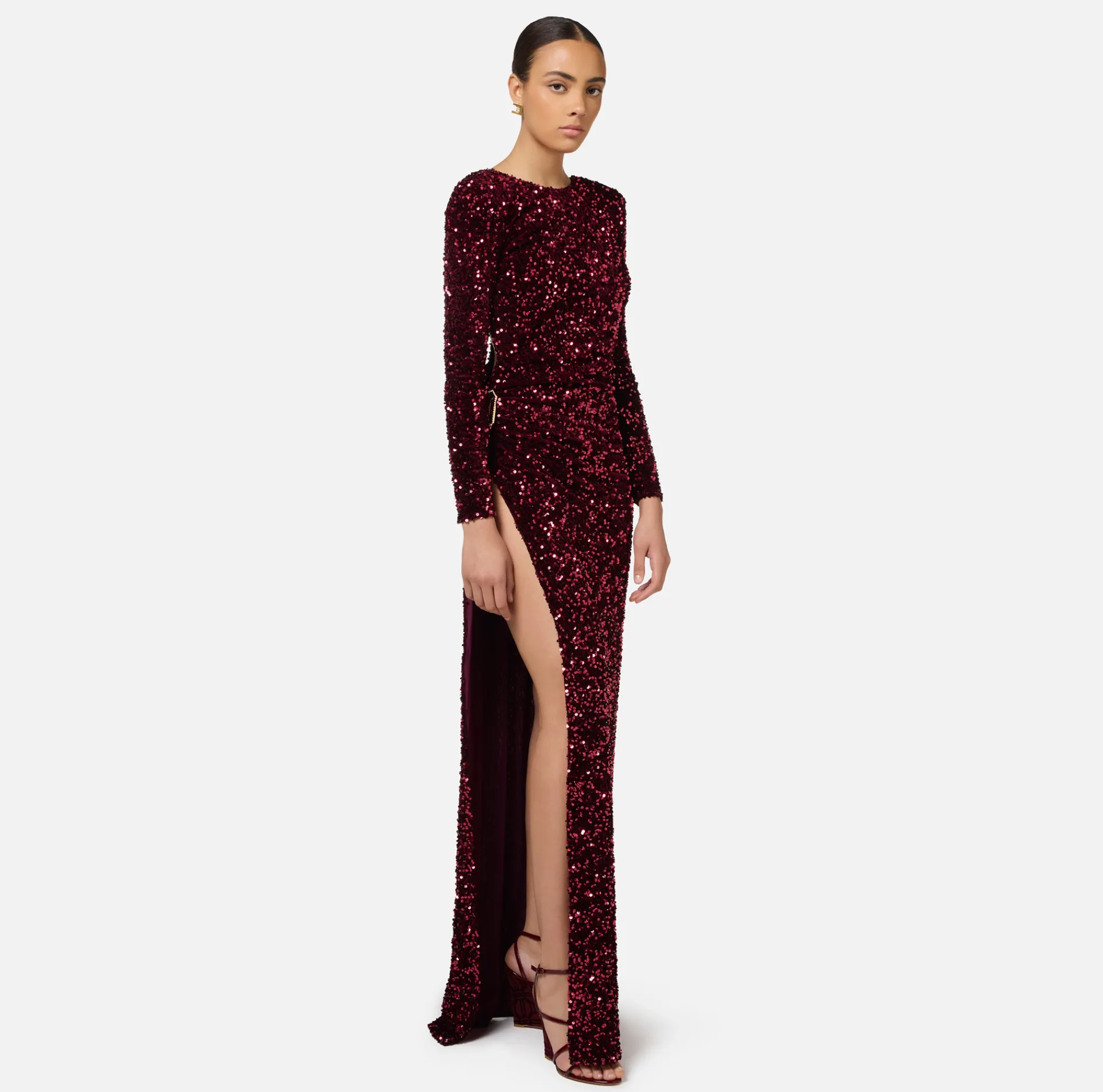 Elisabetta Franchi Red Carpet Dresses|Red Carpet|Sequin-embroidered chenille red carpet dress RougeNoir