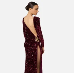 Elisabetta Franchi Red Carpet Dresses|Red Carpet|Sequin-embroidered chenille red carpet dress RougeNoir