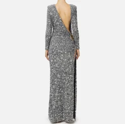 Elisabetta Franchi Red Carpet Dresses|Red Carpet|Sequin-embroidered chenille red carpet dress Steel