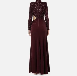 Elisabetta Franchi Red Carpet Dresses|Red Carpet|Sequin-embroidered chenille red carpet dress with cut-out RougeNoir