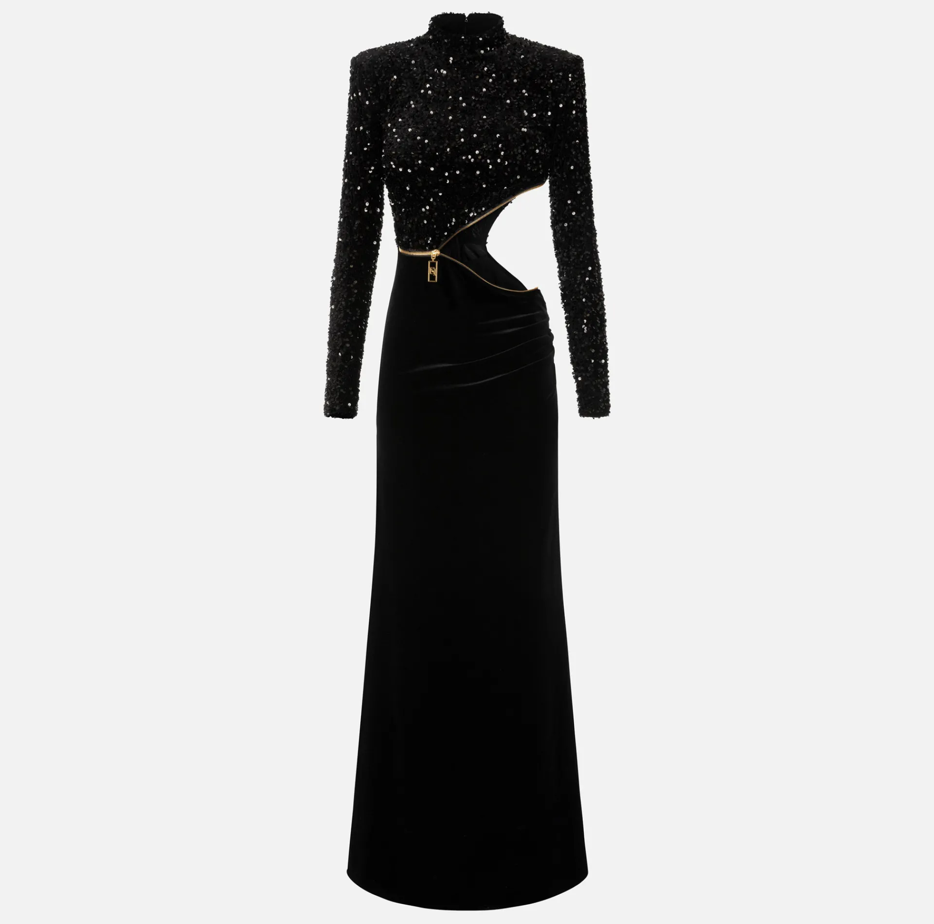 Elisabetta Franchi Red Carpet Dresses|Red Carpet|Sequin-embroidered chenille red carpet dress with cut-out Black