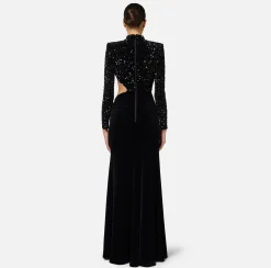 Elisabetta Franchi Red Carpet Dresses|Red Carpet|Sequin-embroidered chenille red carpet dress with cut-out Black