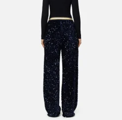 Elisabetta Franchi Trousers And Shorts|Tailleur|Sequin-embroidered chenille trousers Navy