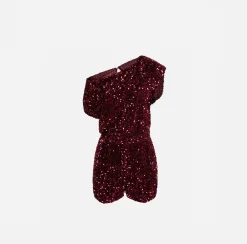 Elisabetta Franchi Jumpsuits|Sequin-embroidered chenille romper RougeNoir