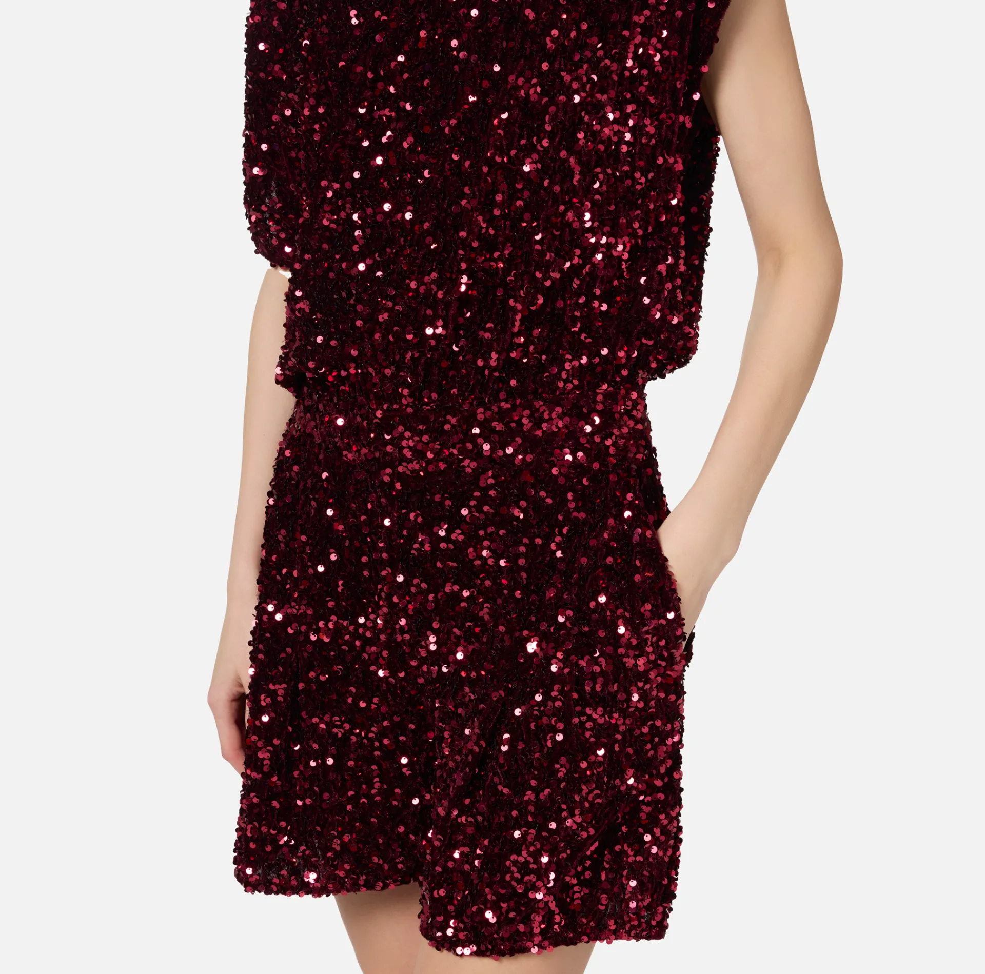 Elisabetta Franchi Jumpsuits|Sequin-embroidered chenille romper RougeNoir