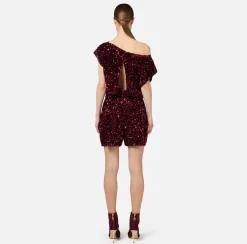 Elisabetta Franchi Jumpsuits|Sequin-embroidered chenille romper RougeNoir