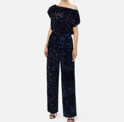Elisabetta Franchi Jumpsuits|Sequin-embroidered chenille jumpsuit Navy