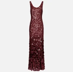 Elisabetta Franchi Red Carpet Dresses|Red Carpet|Sequin-embroidered georgette red carpet dress RougeNoir