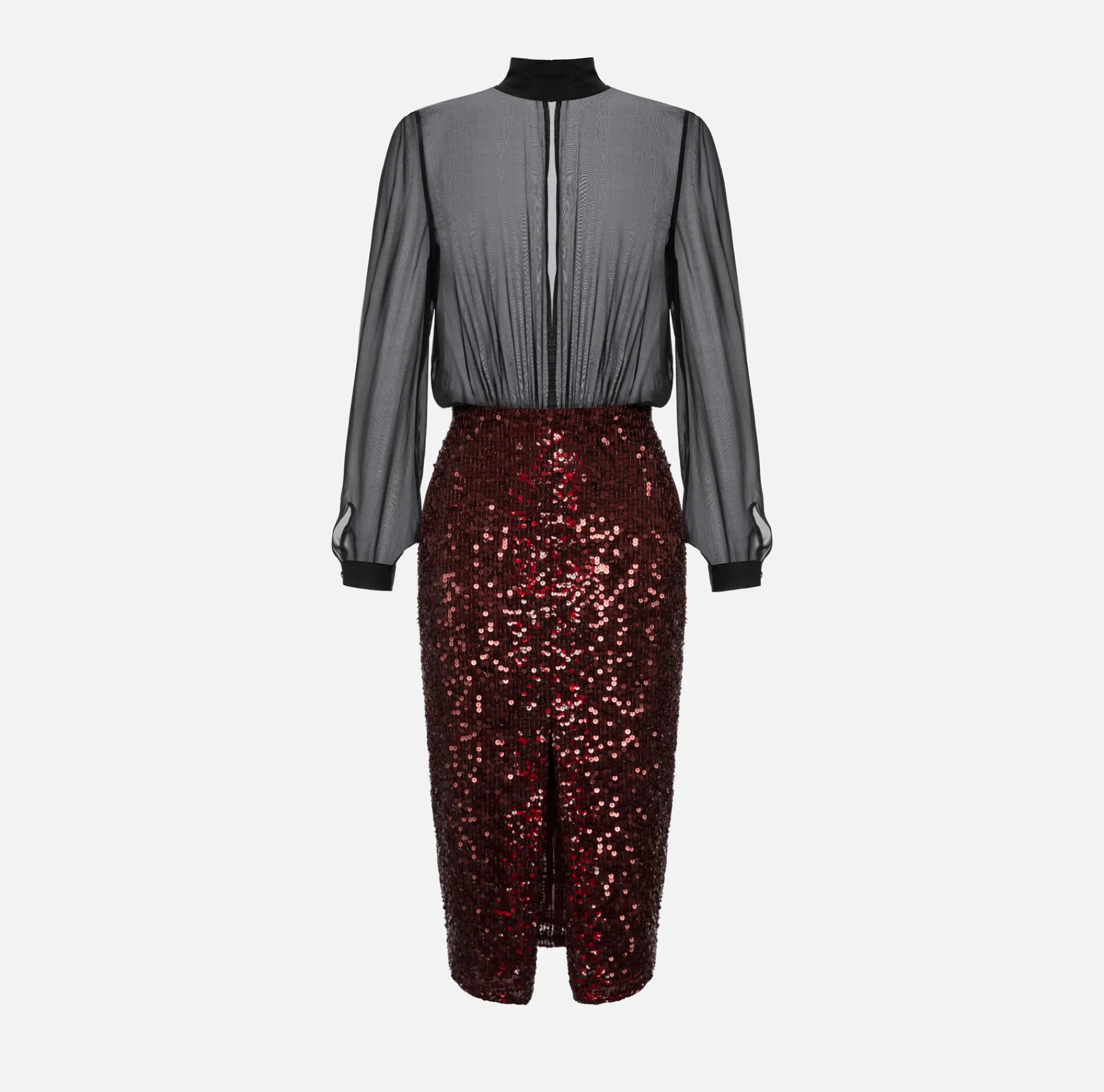 Elisabetta Franchi Dresses|Midi Dresses|Sequin-embroidered georgette silk midi dress Black/RougeNoir
