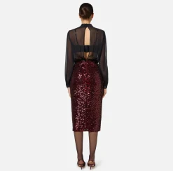 Elisabetta Franchi Dresses|Midi Dresses|Sequin-embroidered georgette silk midi dress Black/RougeNoir