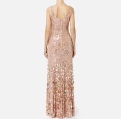 Elisabetta Franchi Red Carpet Dresses|Red Carpet|Sequin-embroidered georgette red carpet dress Nude