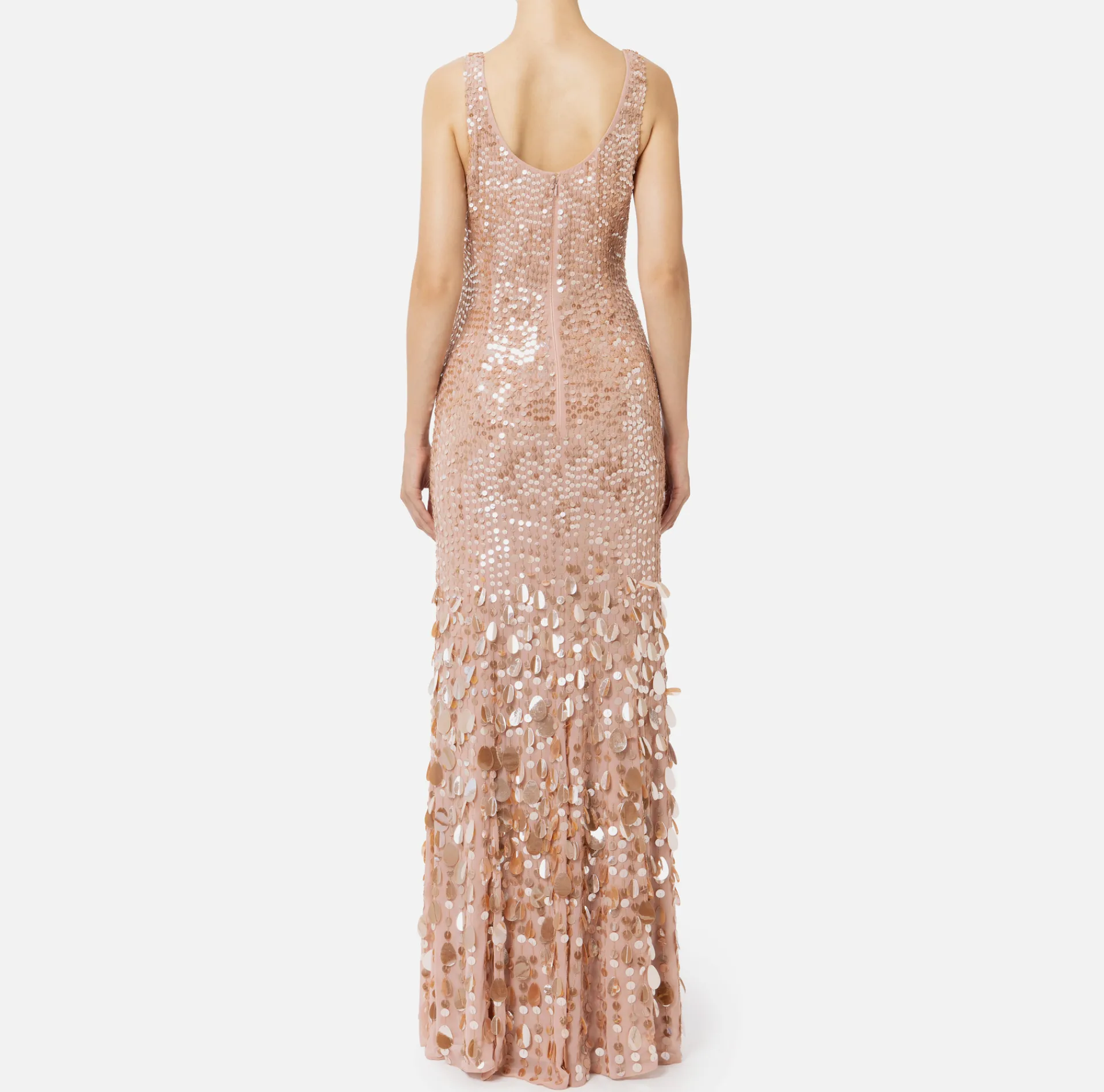 Elisabetta Franchi Red Carpet Dresses|Red Carpet|Sequin-embroidered georgette red carpet dress Nude