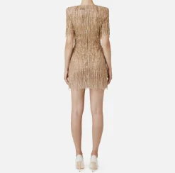 Elisabetta Franchi Red Carpet Dresses|Mini Dresses|Sequin-embroidered tulle boxy mini-dress Gold