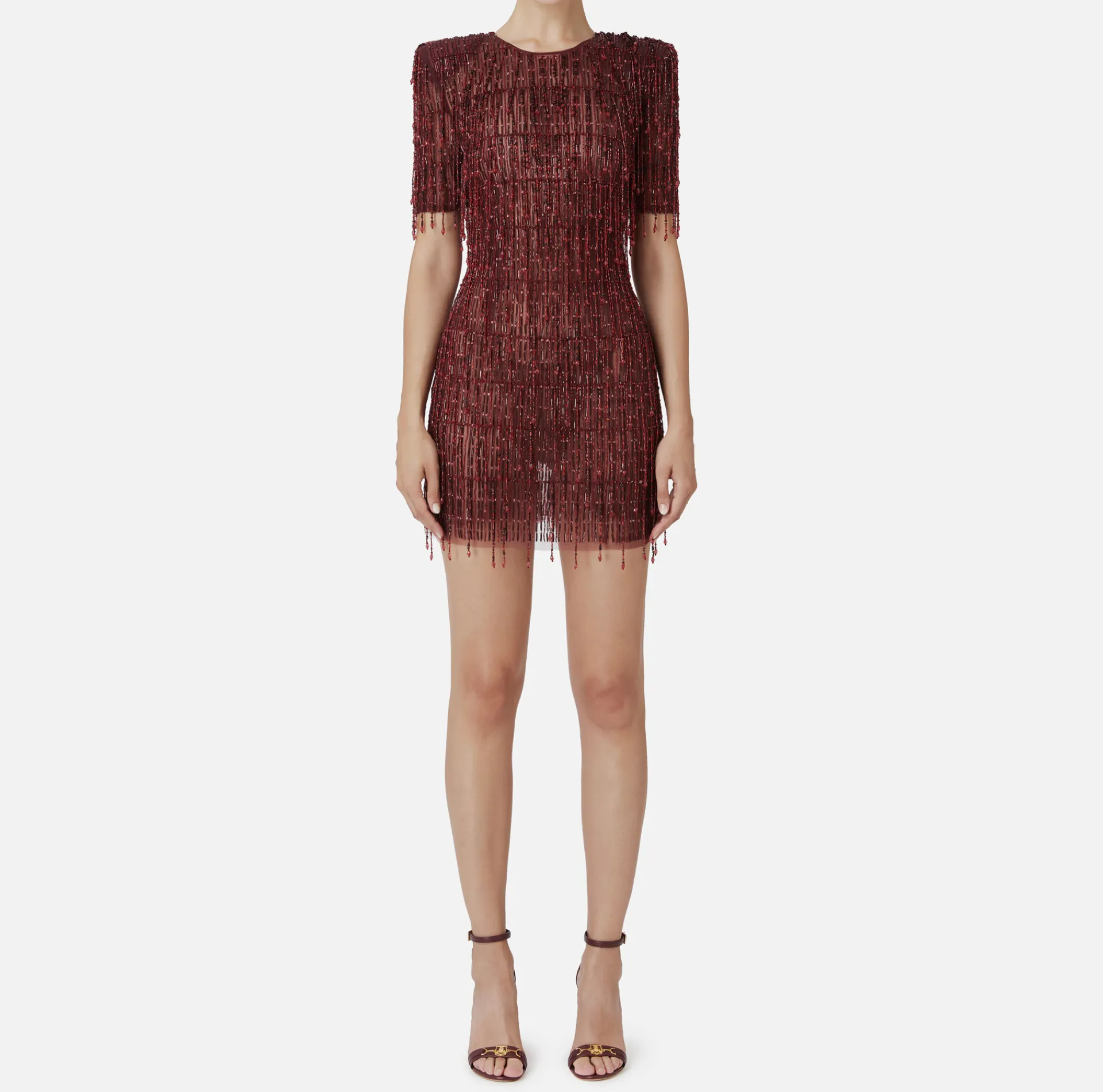 Elisabetta Franchi Red Carpet Dresses|Mini Dresses|Sequin-embroidered tulle boxy mini-dress RougeNoir