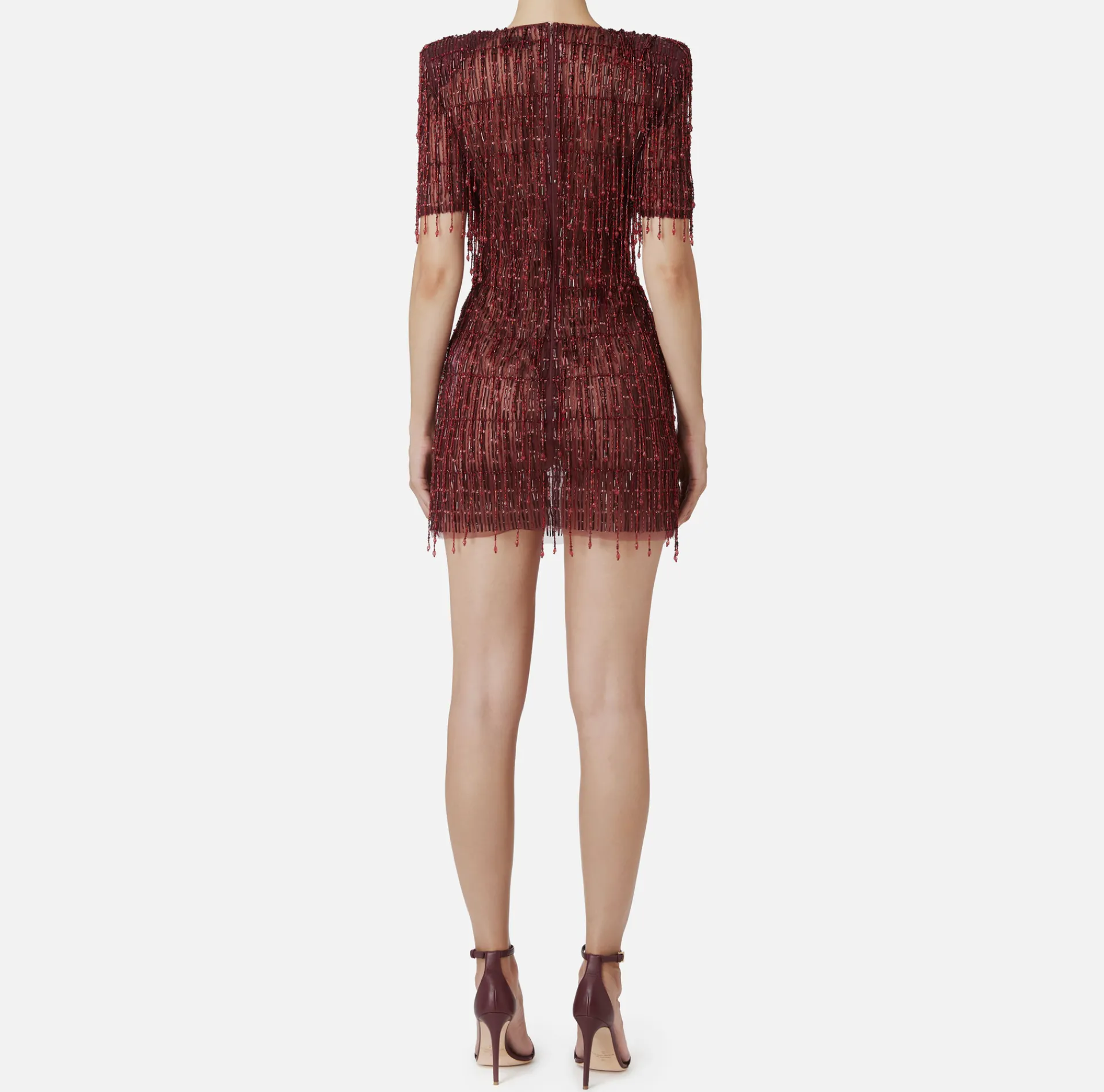 Elisabetta Franchi Red Carpet Dresses|Mini Dresses|Sequin-embroidered tulle boxy mini-dress RougeNoir