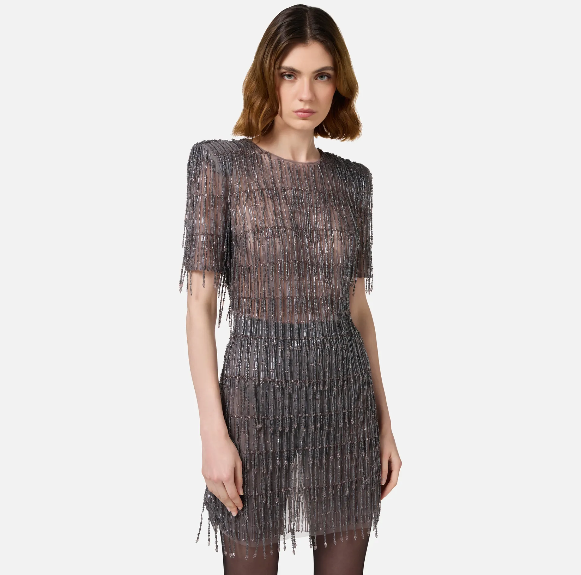 Elisabetta Franchi Red Carpet Dresses|Mini Dresses|Sequin-embroidered tulle boxy mini-dress