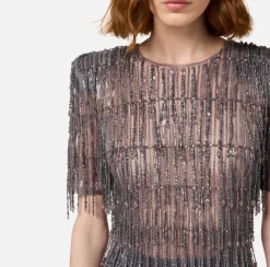 Elisabetta Franchi Red Carpet Dresses|Mini Dresses|Sequin-embroidered tulle boxy mini-dress