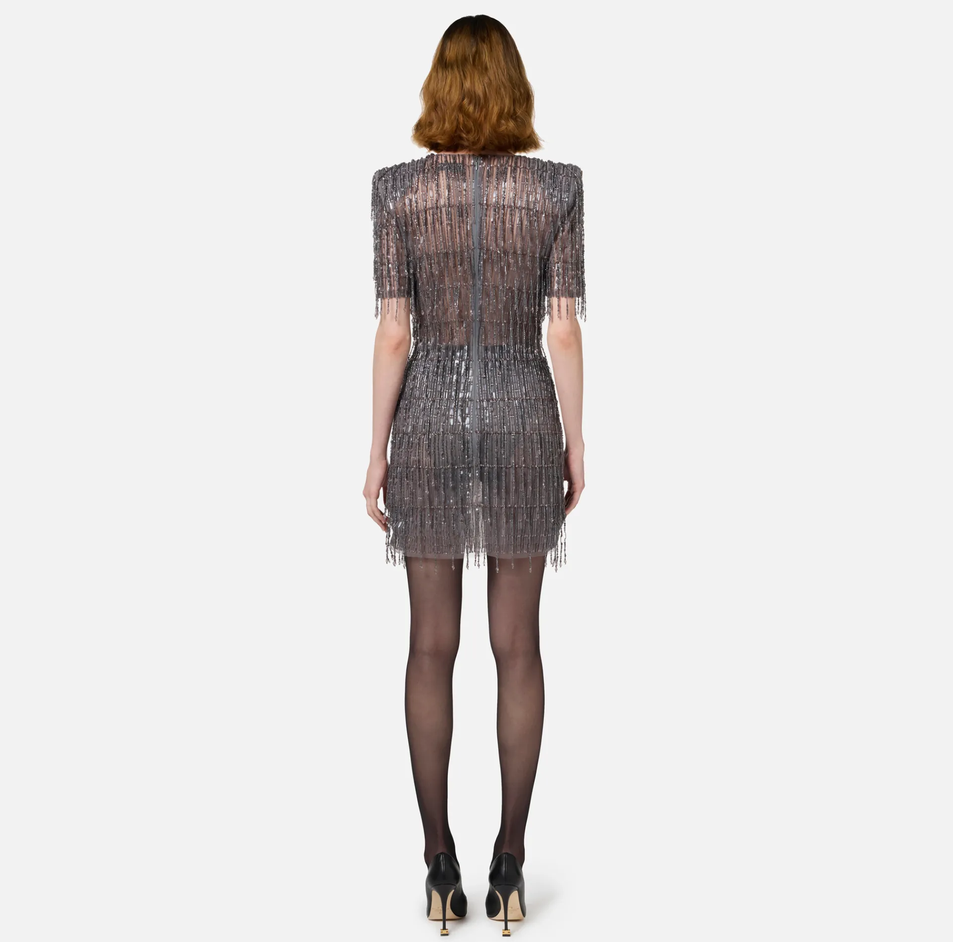 Elisabetta Franchi Red Carpet Dresses|Mini Dresses|Sequin-embroidered tulle boxy mini-dress