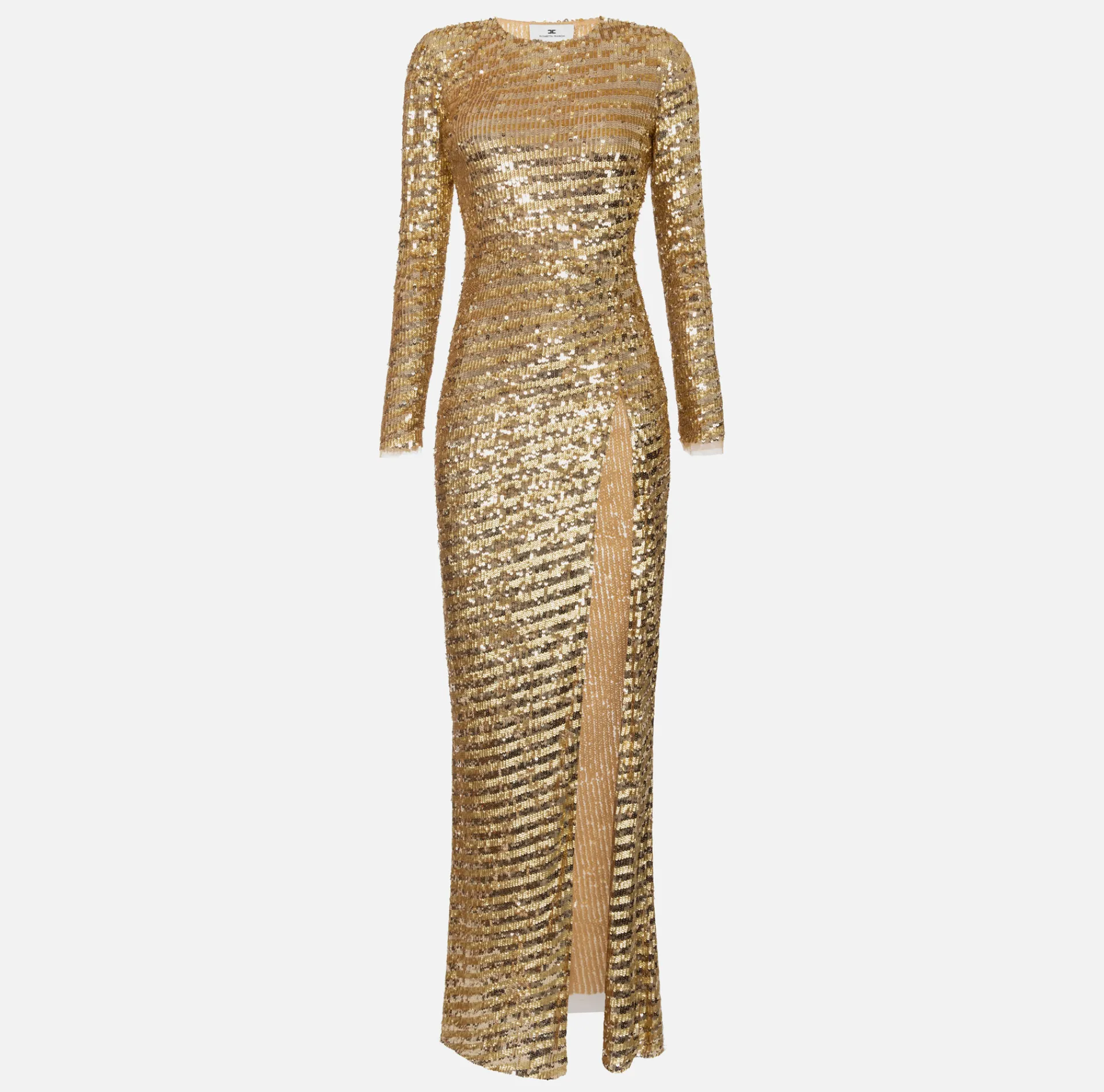 Elisabetta Franchi Red Carpet Dresses|Red Carpet|Sequin-embroidered tulle red carpet dress with cut-out Gold