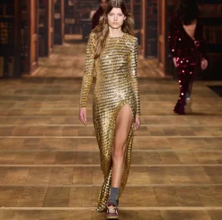 Elisabetta Franchi Red Carpet Dresses|Red Carpet|Sequin-embroidered tulle red carpet dress with cut-out Gold