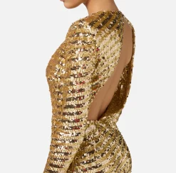 Elisabetta Franchi Red Carpet Dresses|Red Carpet|Sequin-embroidered tulle red carpet dress with cut-out Gold