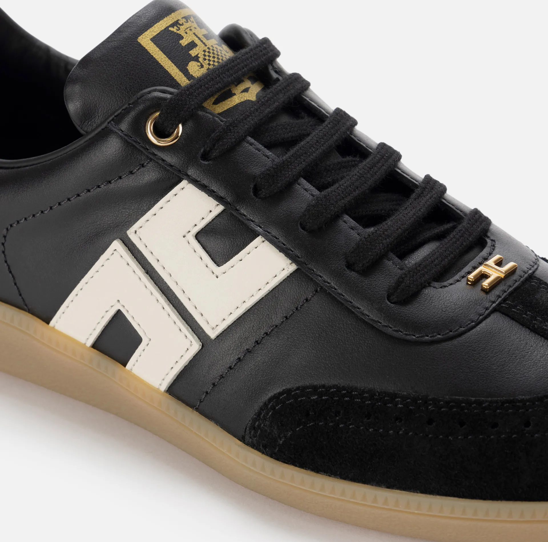Elisabetta Franchi Sneakers & Flat Shoes|Shield leather sneakers Black/Butter