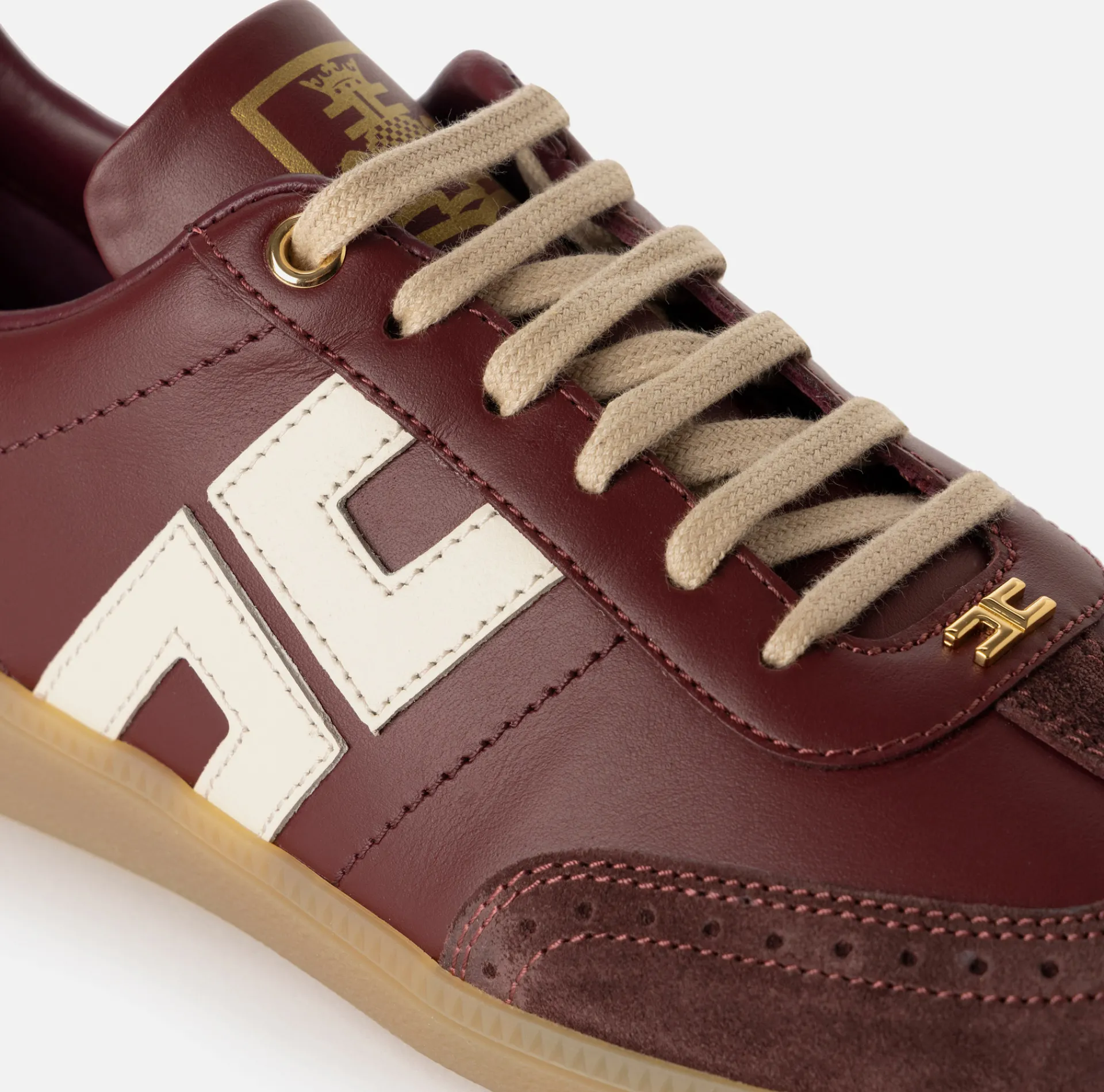 Elisabetta Franchi Sneakers & Flat Shoes|Shield leather sneakers RougeNoir/Butter