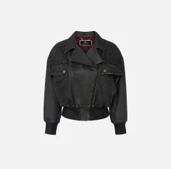 Elisabetta Franchi Jackets And Trench Coats|Shiny crackle denim jacket Steel