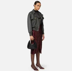 Elisabetta Franchi Jackets And Trench Coats|Shiny crackle denim jacket Steel