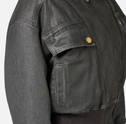 Elisabetta Franchi Jackets And Trench Coats|Shiny crackle denim jacket Steel