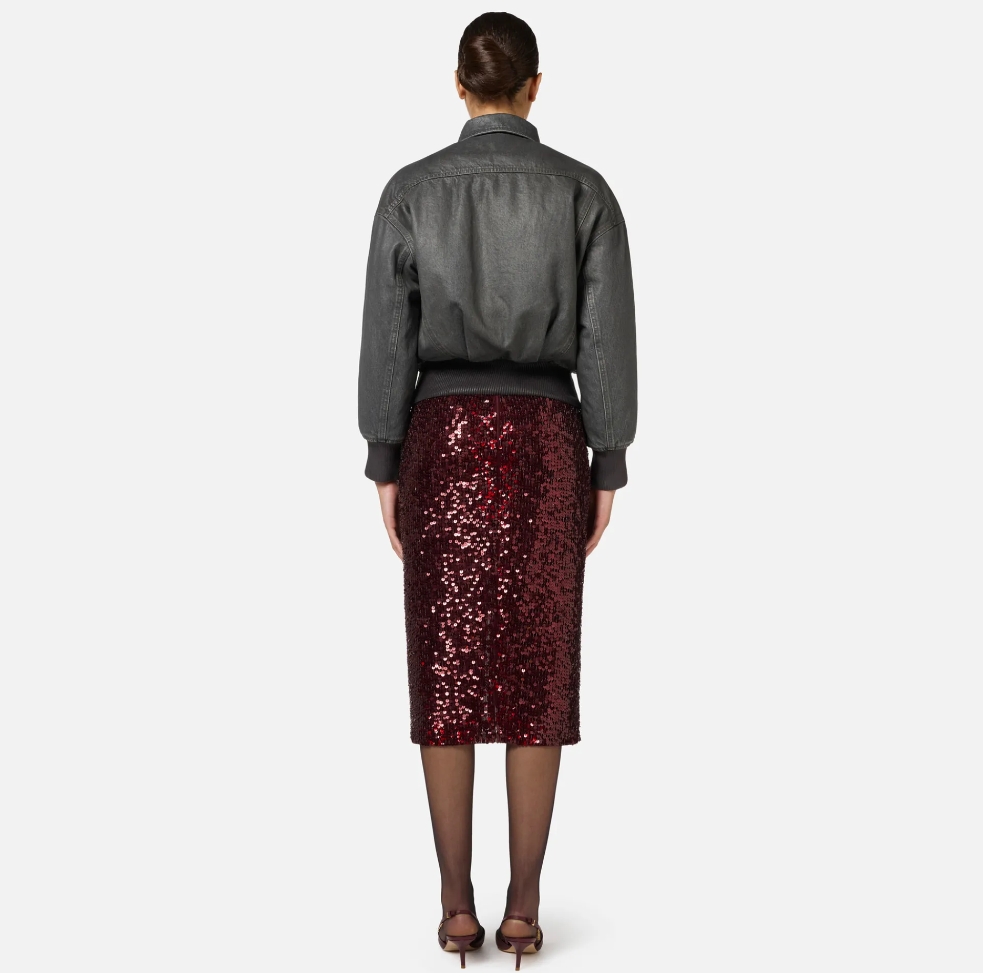 Elisabetta Franchi Jackets And Trench Coats|Shiny crackle denim jacket Steel