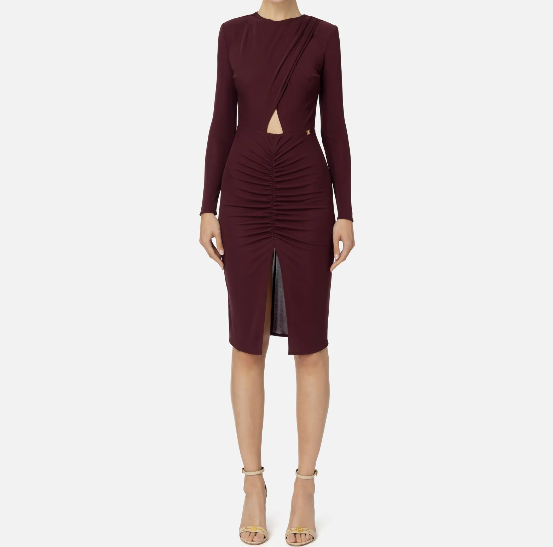 Elisabetta Franchi Midi Dresses|Dresses|Shiny jersey midi dress with draping RougeNoir