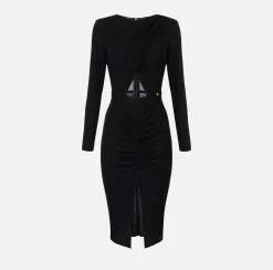 Elisabetta Franchi Midi Dresses|Dresses|Shiny jersey midi dress with draping Black