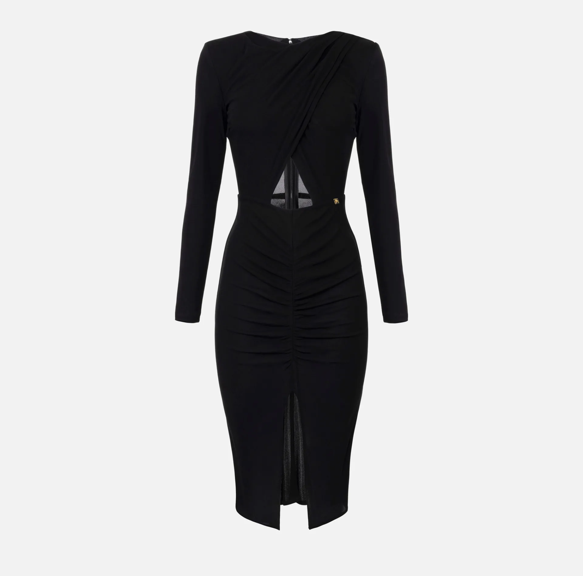 Elisabetta Franchi Midi Dresses|Dresses|Shiny jersey midi dress with draping Black