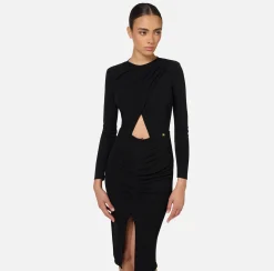 Elisabetta Franchi Midi Dresses|Dresses|Shiny jersey midi dress with draping Black