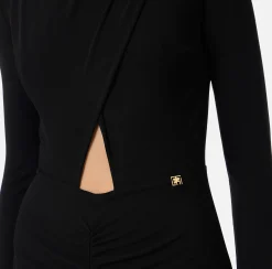 Elisabetta Franchi Midi Dresses|Dresses|Shiny jersey midi dress with draping Black
