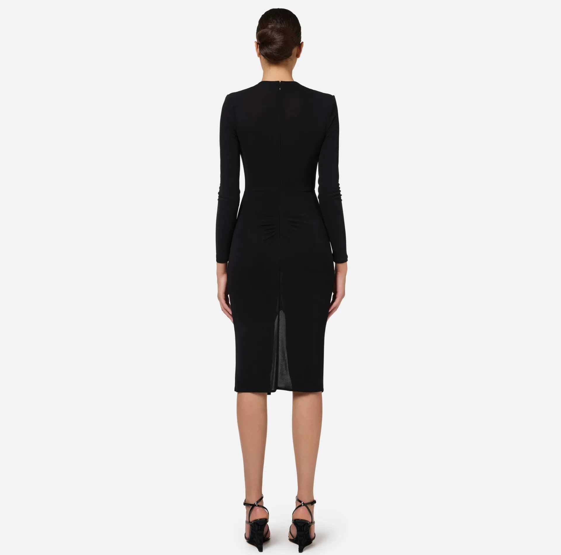 Elisabetta Franchi Midi Dresses|Dresses|Shiny jersey midi dress with draping Black