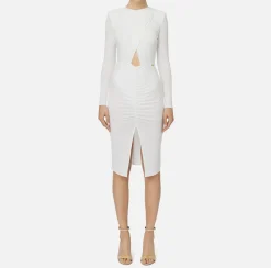 Elisabetta Franchi Midi Dresses|Dresses|Shiny jersey midi dress with draping Ivory