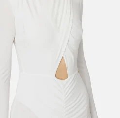 Elisabetta Franchi Midi Dresses|Dresses|Shiny jersey midi dress with draping Ivory